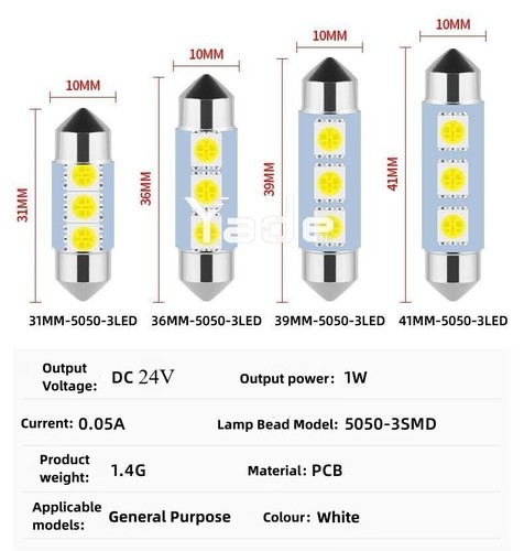 5pc 31mm 3smd led 24v - 41/39/36/31mm,